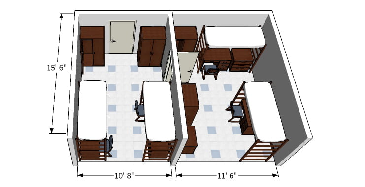 Glenn Hall room detail diagram for a quad bedroom