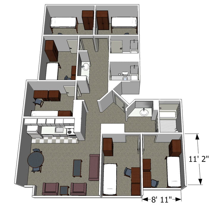 Eighth Street South 6 Person Apartment diagram